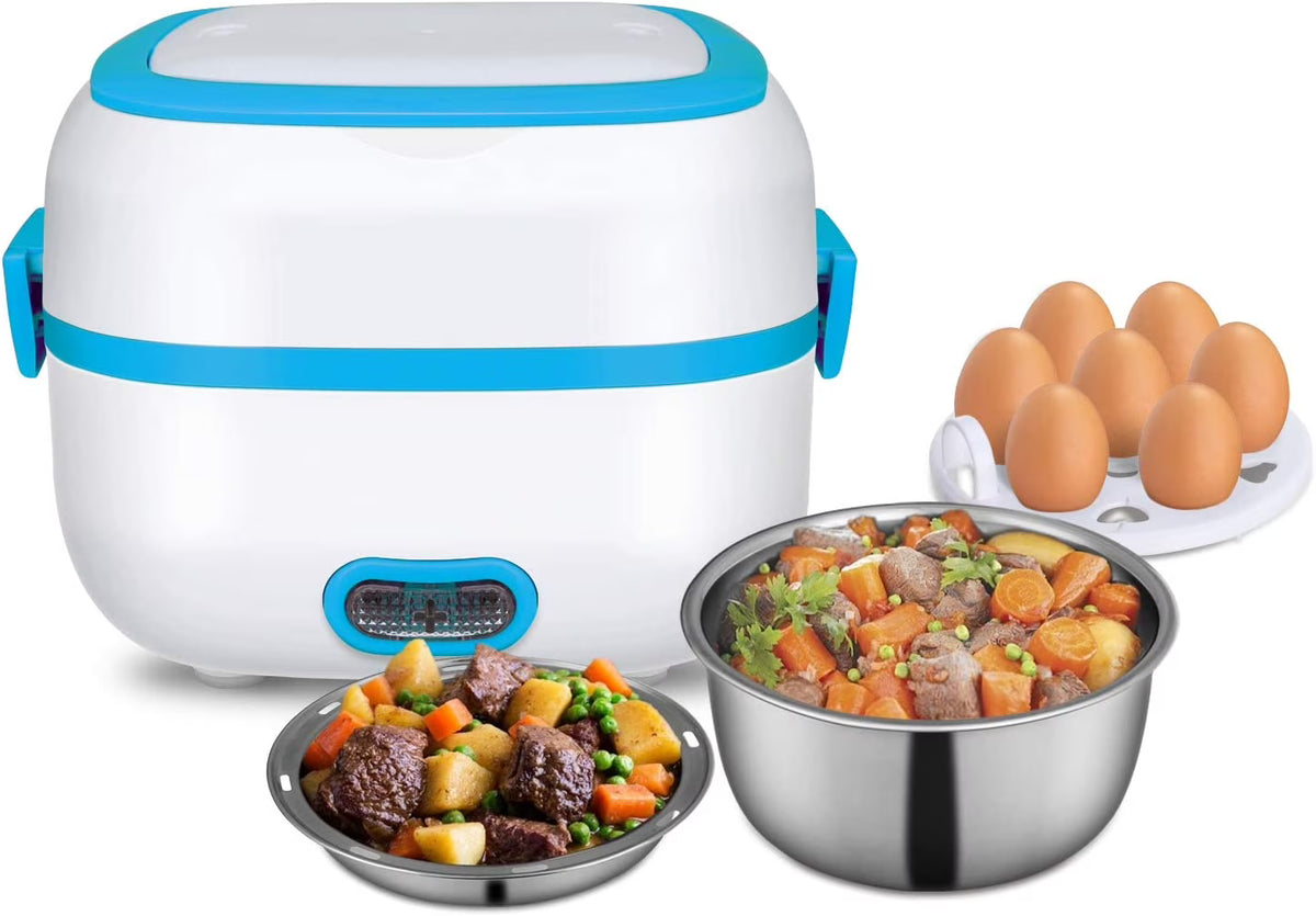 Electric Lunch Box Food Heater Cooker Steamer with Stainless Steel Bowls G1880