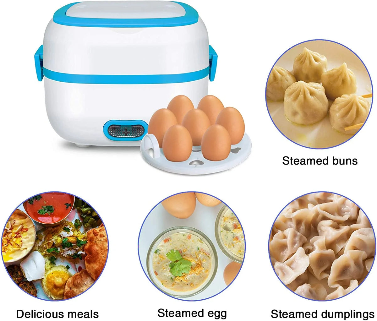 Electric Lunch Box Food Heater Cooker Steamer with Stainless Steel Bowls G1880