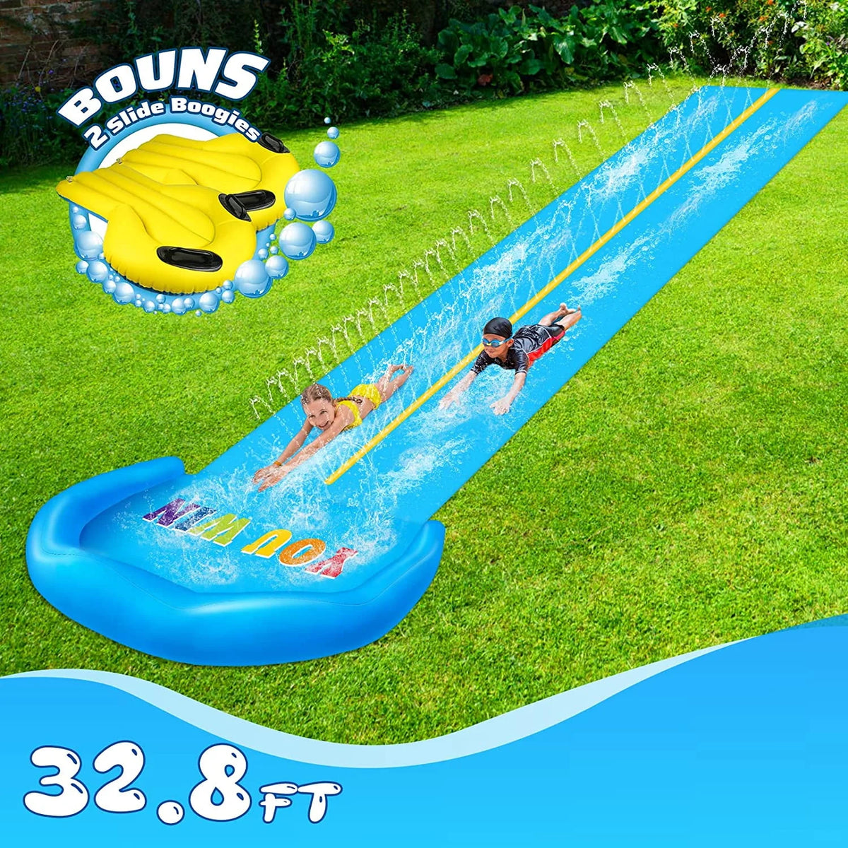 32.8FT Inflatable Water Slide with 2 Bodyboards & 2 Racing Lanes D57070