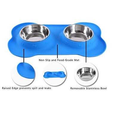 2 Stainless Steel Dog Bowl with Silicone Mat + Pet Food Scoop R659466