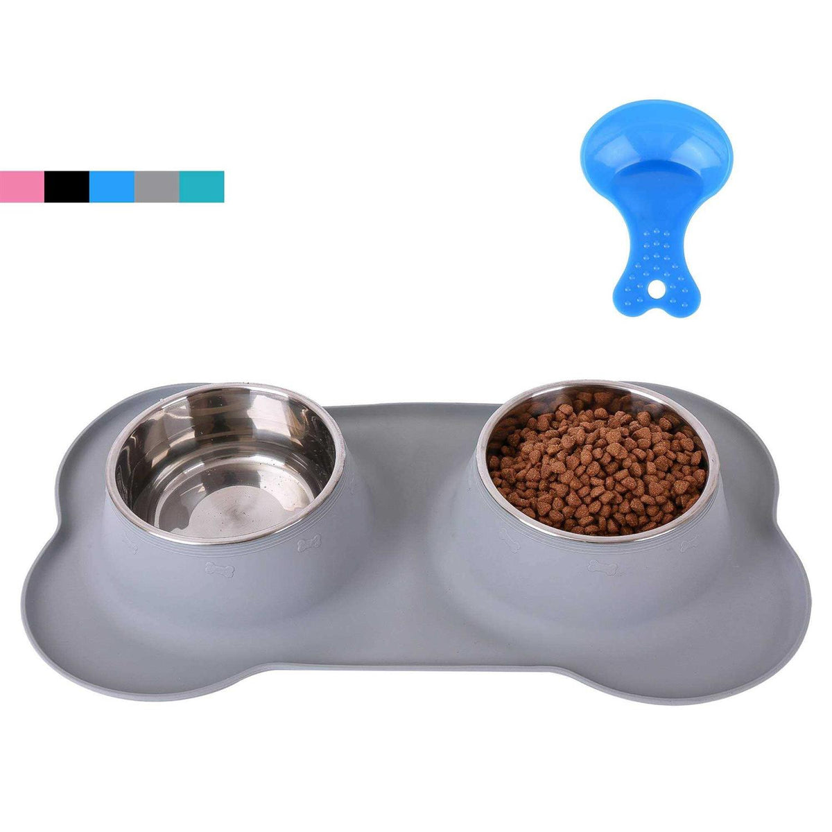 2 Stainless Steel Dog Bowl with Silicone Mat + Pet Food Scoop R659466