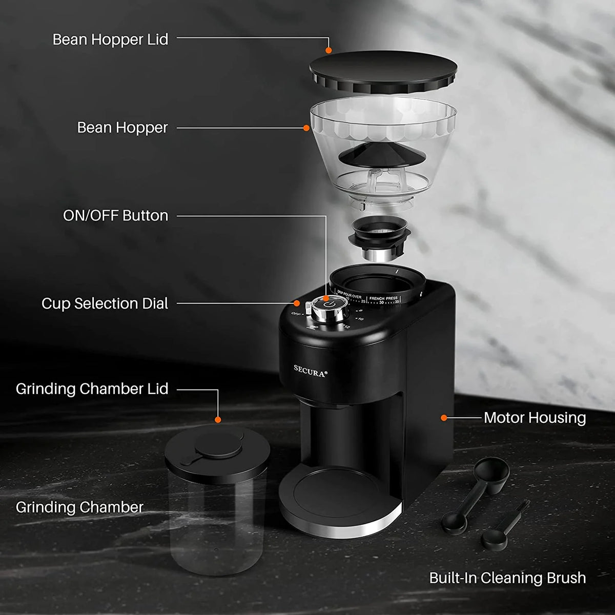 Conical Burr Coffee Grinder with 35 Grind Settings M27984