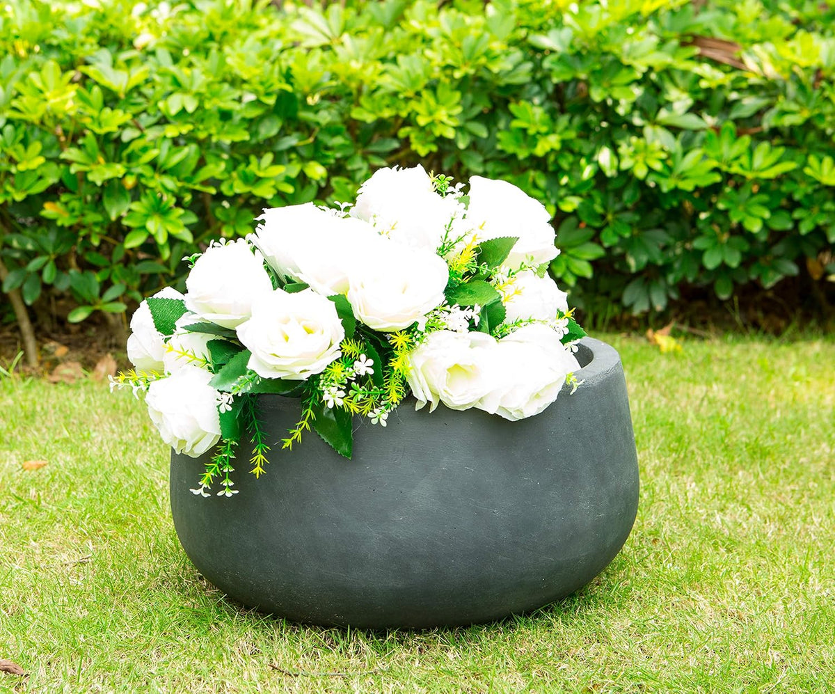 Charcoal Lightweight Concrete Fiberglass Round Bowl Planter S931949