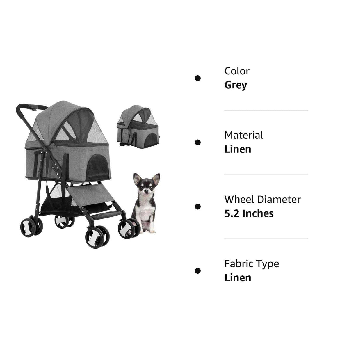 3-in-1 Pet Stroller with Detachable Carrier & Cup Holder V796430