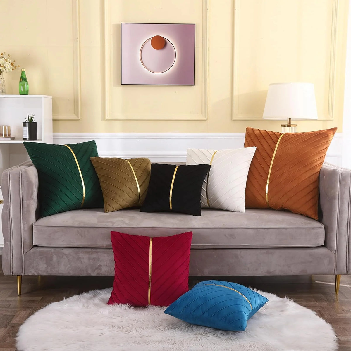 Green Velvet Throw Pillow Covers 22x22 Pack of 2 V12871