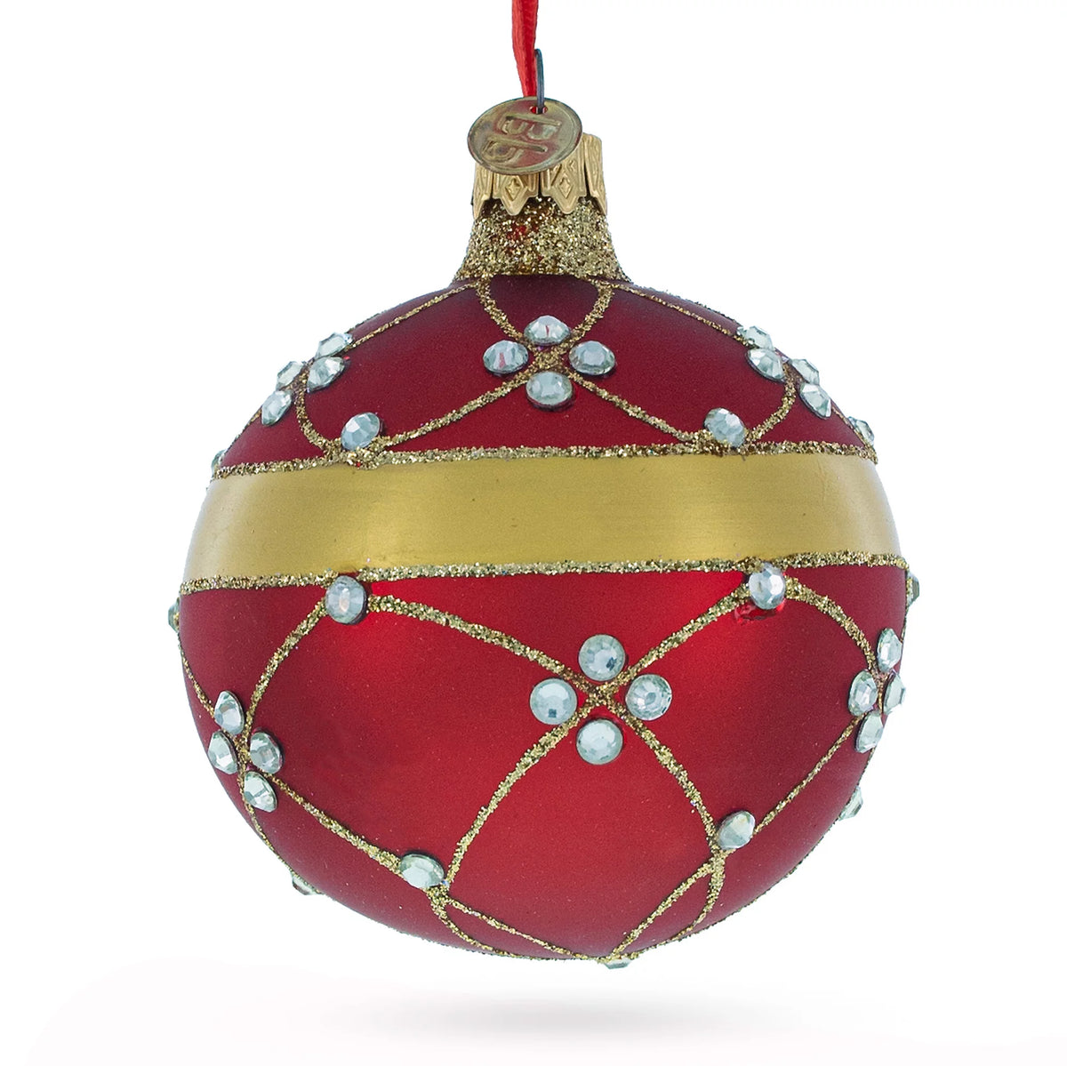 Ruby Red Hand-Painted Blown Glass Ball Christmas Ornament 3.25 Inches C962865