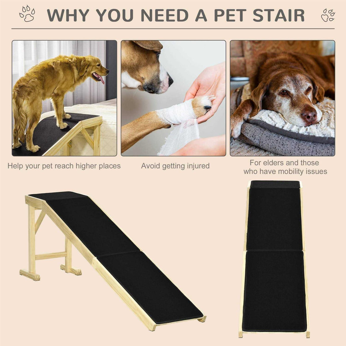 Dog Bed Ramp with Non-Slip Carpet O7004