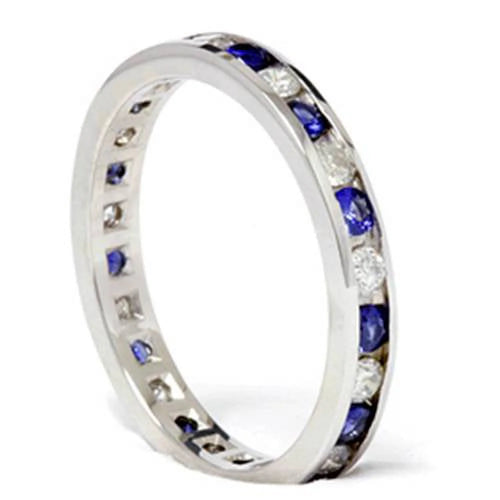 14K White Gold Diamond & Sapphire Eternity Ring U9375