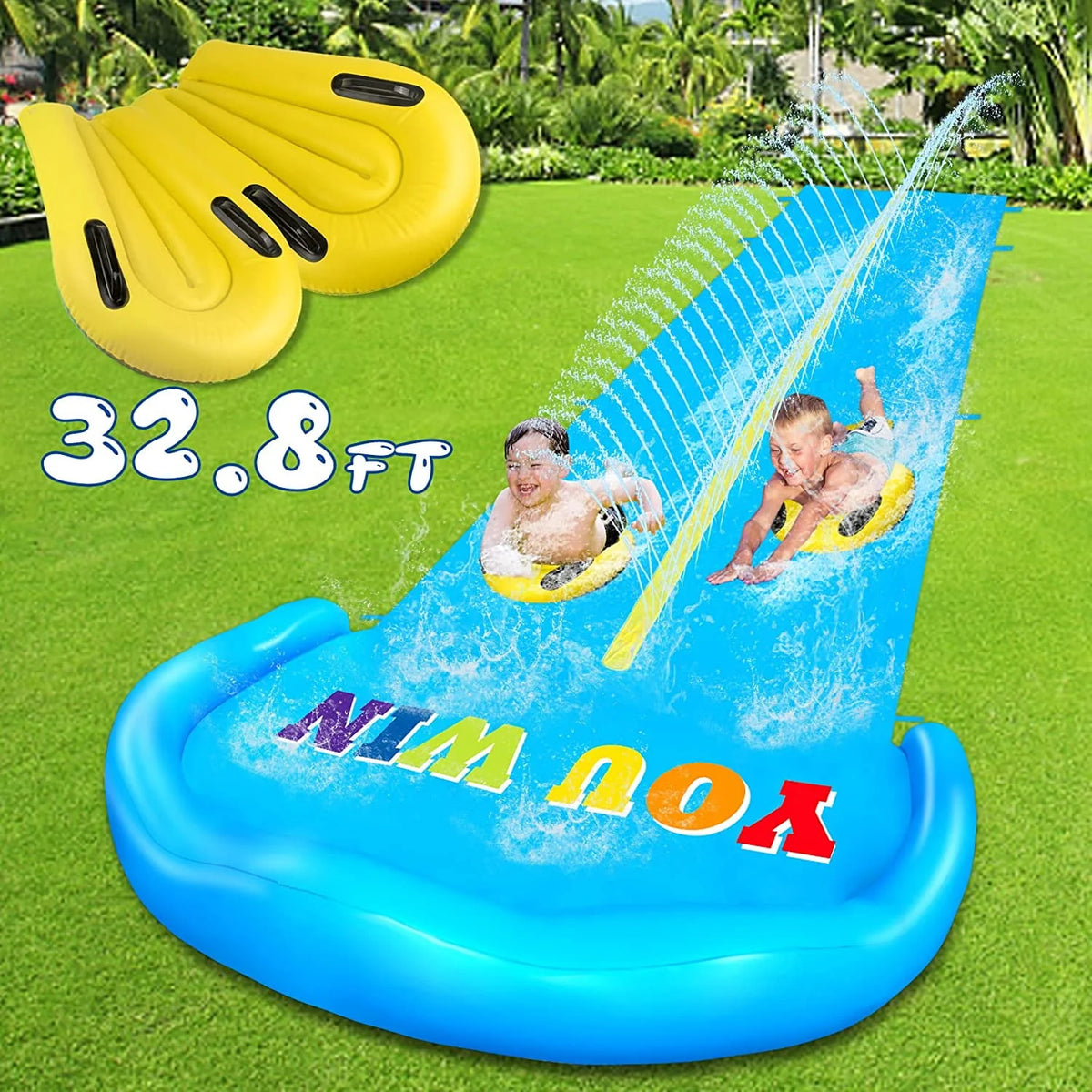 32.8FT Inflatable Water Slide with 2 Bodyboards & 2 Racing Lanes D57070