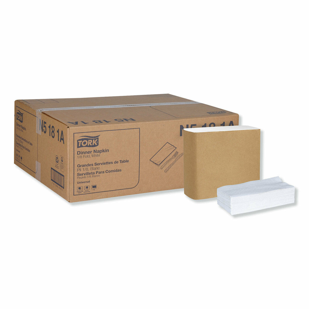 White 1/8 Fold 1-Ply Dinner Napkins W401