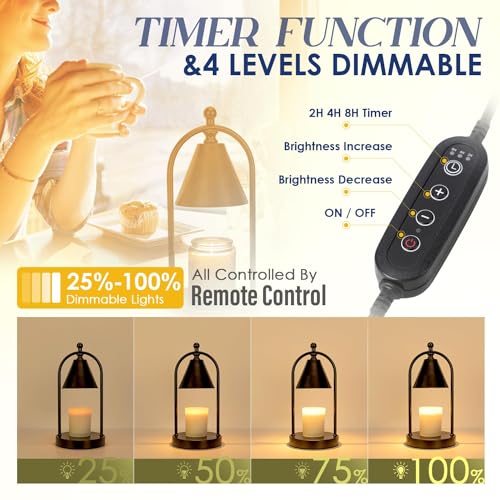 Candle Warmer Lamp with Timer, Electric Black Candle Warmer Light, Dimmable Wax Melts Warmer for Candle Jars J43028