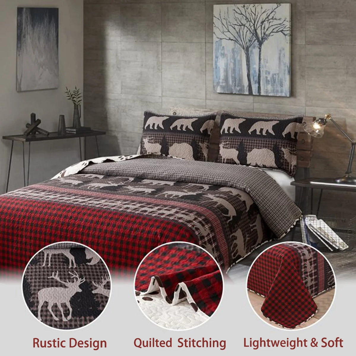 Queen Rustic Microfiber Quilt Set X1317