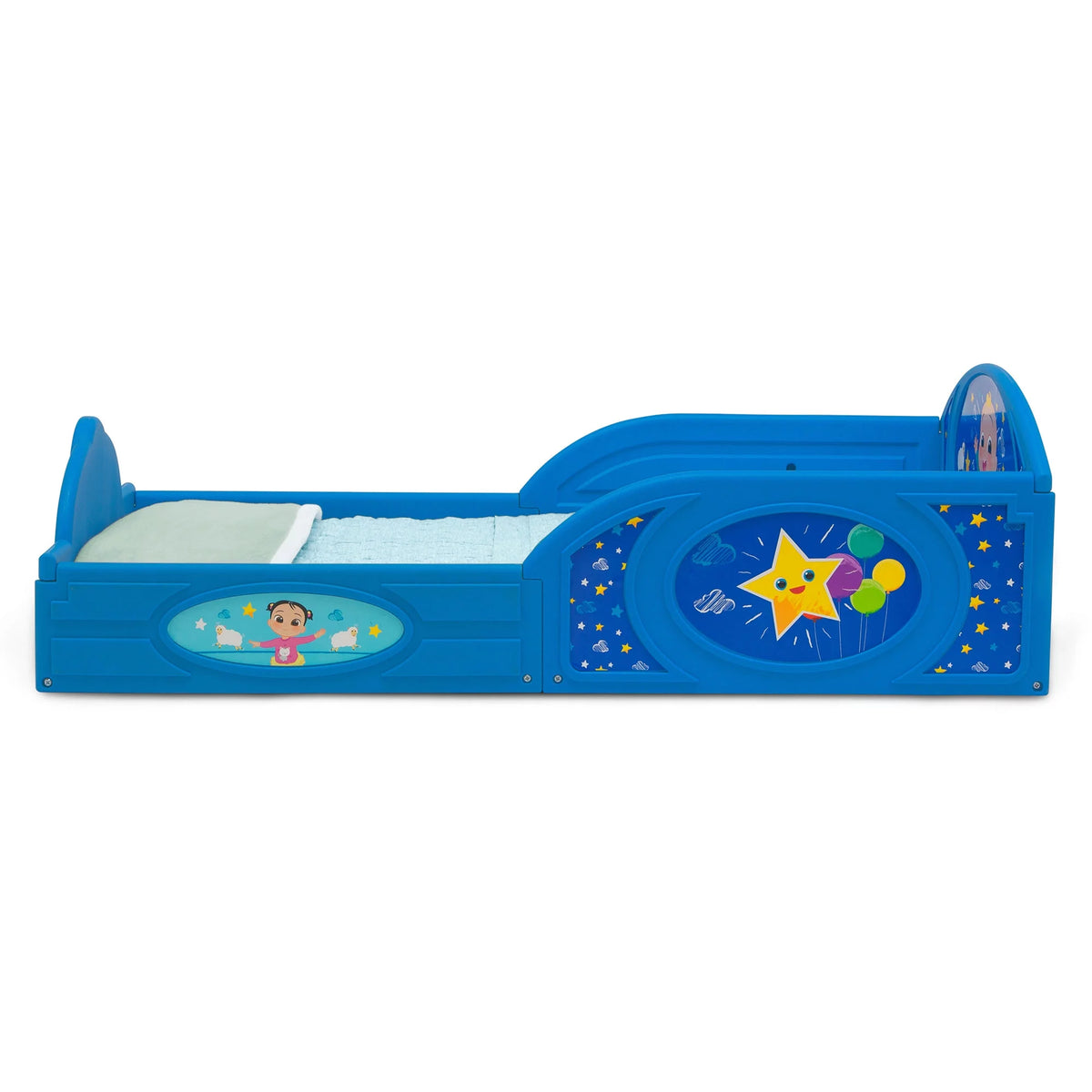 Blue Toddler Bed with Built-In Guardrails J81634