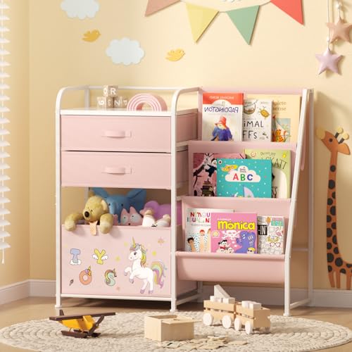 Kids Bookshelf and Toy Storage Organizer with 2 Drawers T6694