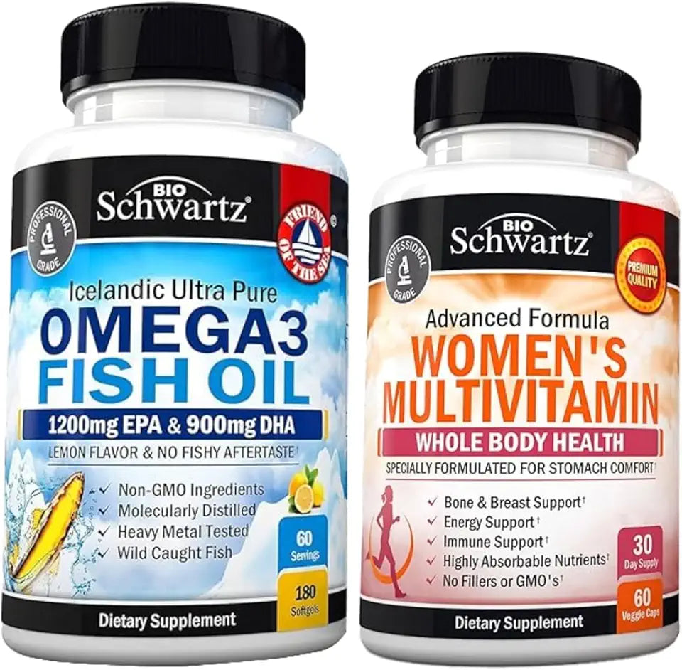 Women's Daily Multivitamin Capsules and Triple Strength Omega 3 Fish Oil Softgels F156893