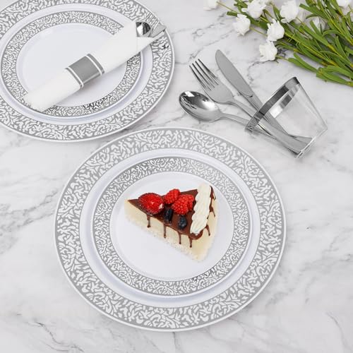 350pc Silver Plastic Dinnerware Set C825083