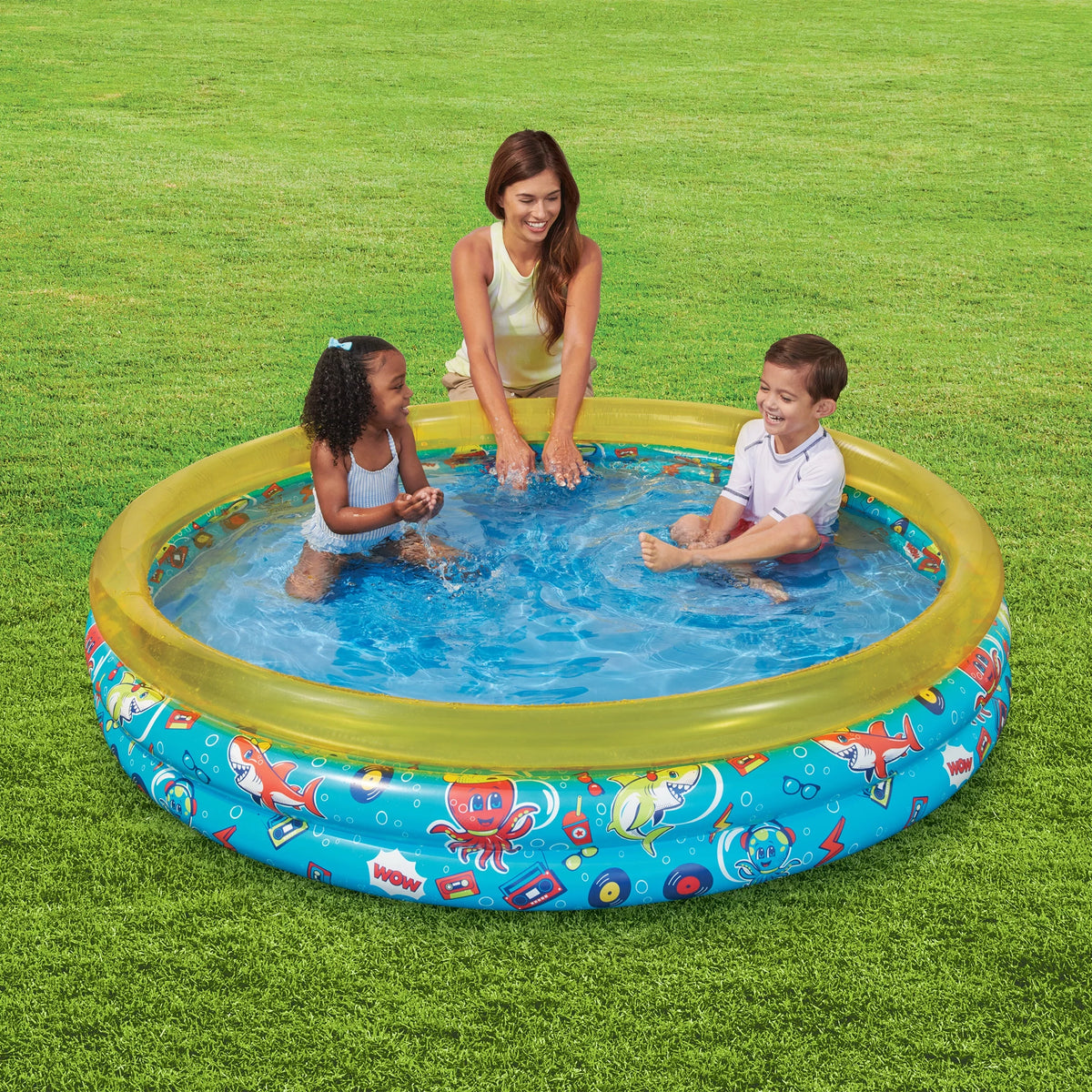 Round Inflatable 3-Ring Kiddie Splash Play Pool Yellow E25179