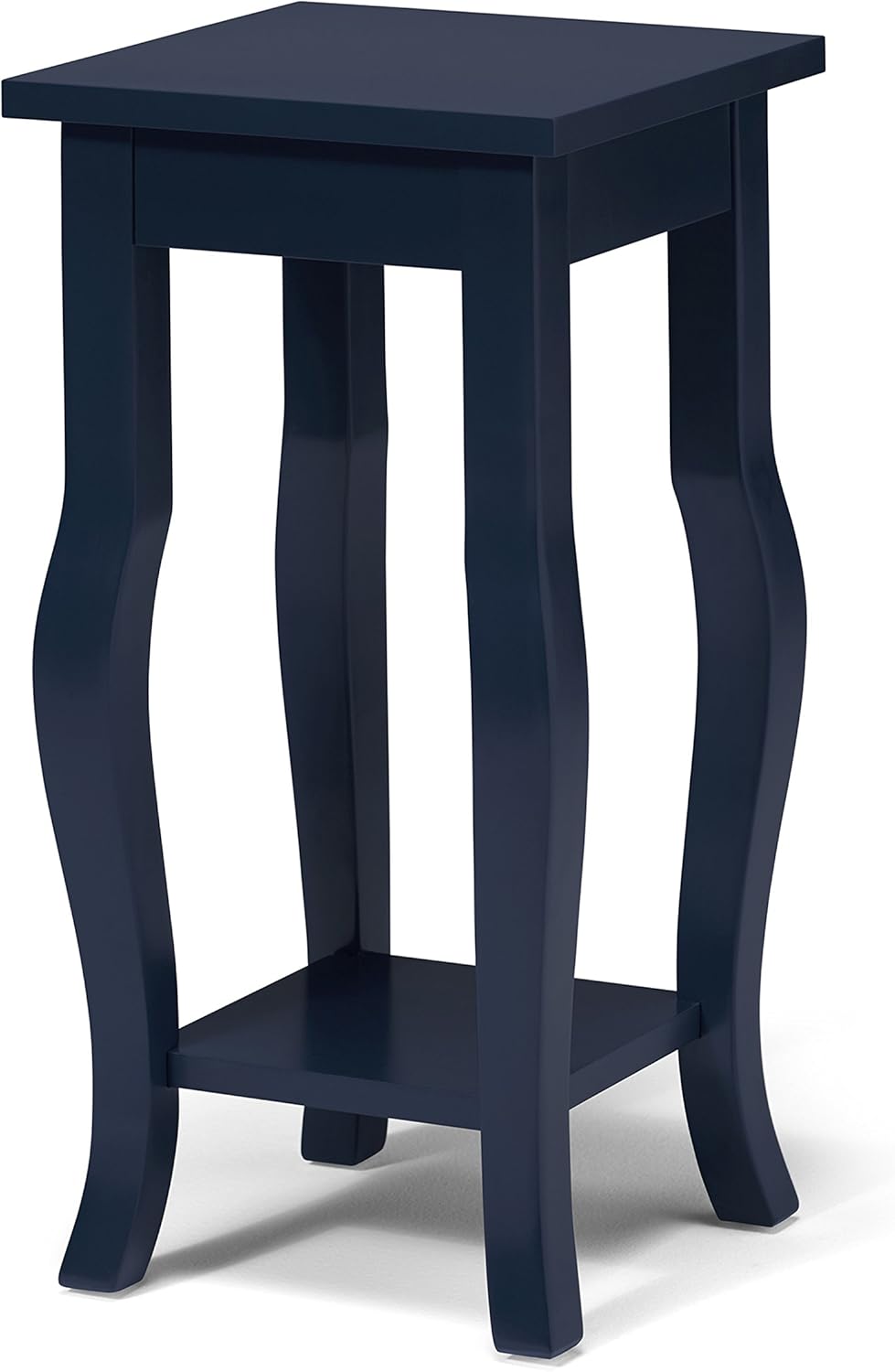 Black Wood Pedestal End Table with Curved Legs and Lower Shelf J634
