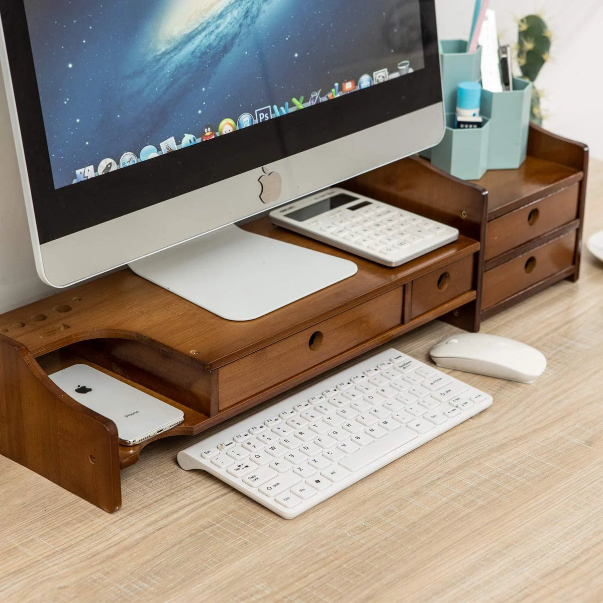 2 Tier Bamboo Monitor Stand Riser with 4 Drawers M914895
