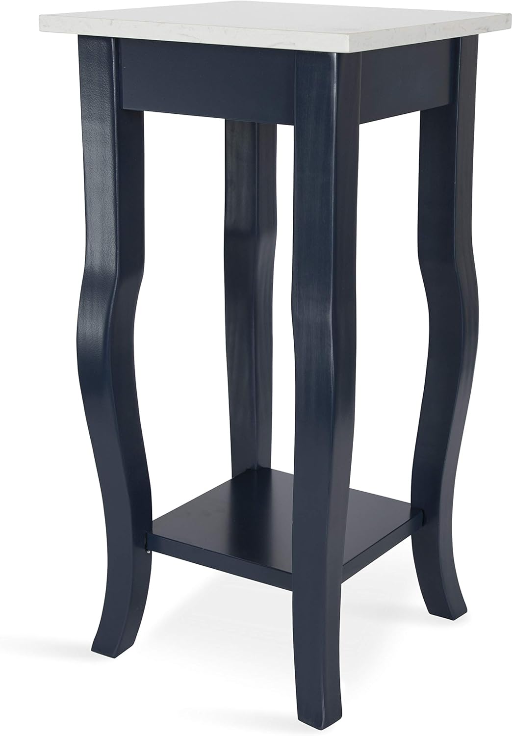 Black Wood Pedestal End Table with Curved Legs and Lower Shelf J634