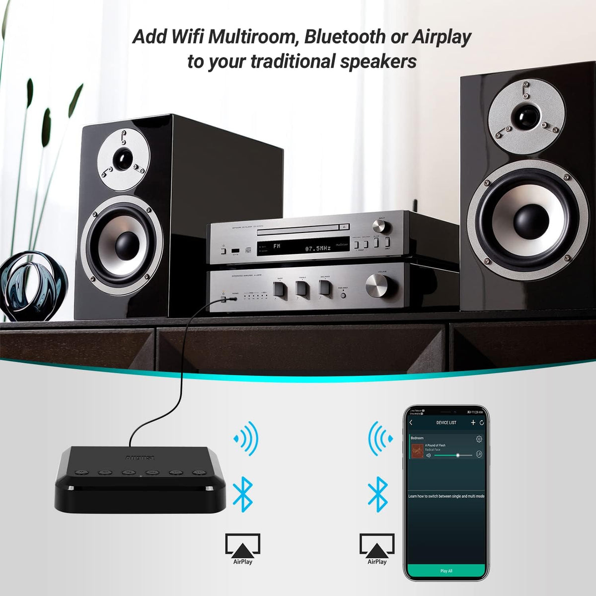 Wireless WiFi Audio Receiver Multiroom Adaptor Pack of 2 M478132