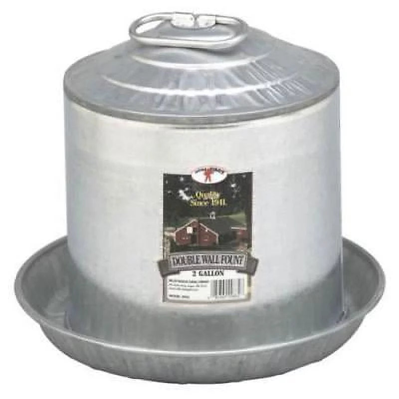 2 Gallon Double Wall Metal Poultry Fountain R824
