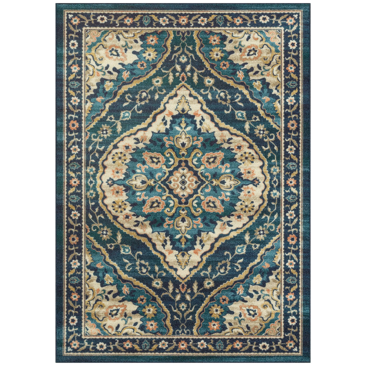 Teal Blue Print Indoor Area Rug, 7' x 10' N775