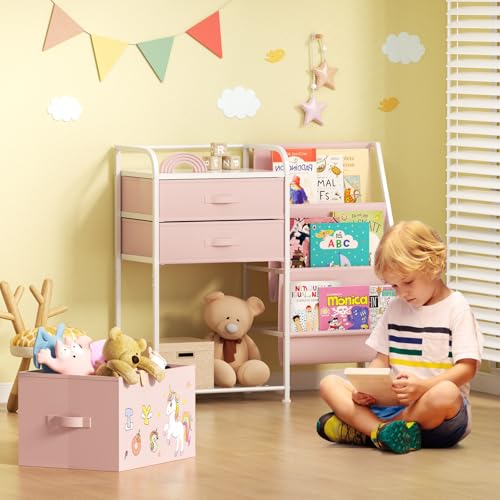 Kids Bookshelf and Toy Storage Organizer with 2 Drawers T6694