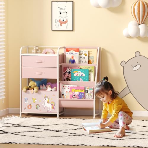 Kids Bookshelf and Toy Storage Organizer with 2 Drawers T6694