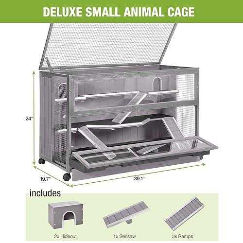 3 Levels Small Animal Cage with Chewing Toy, Food Bowl, Seesaw, Hideout and Plastic Tray F48365