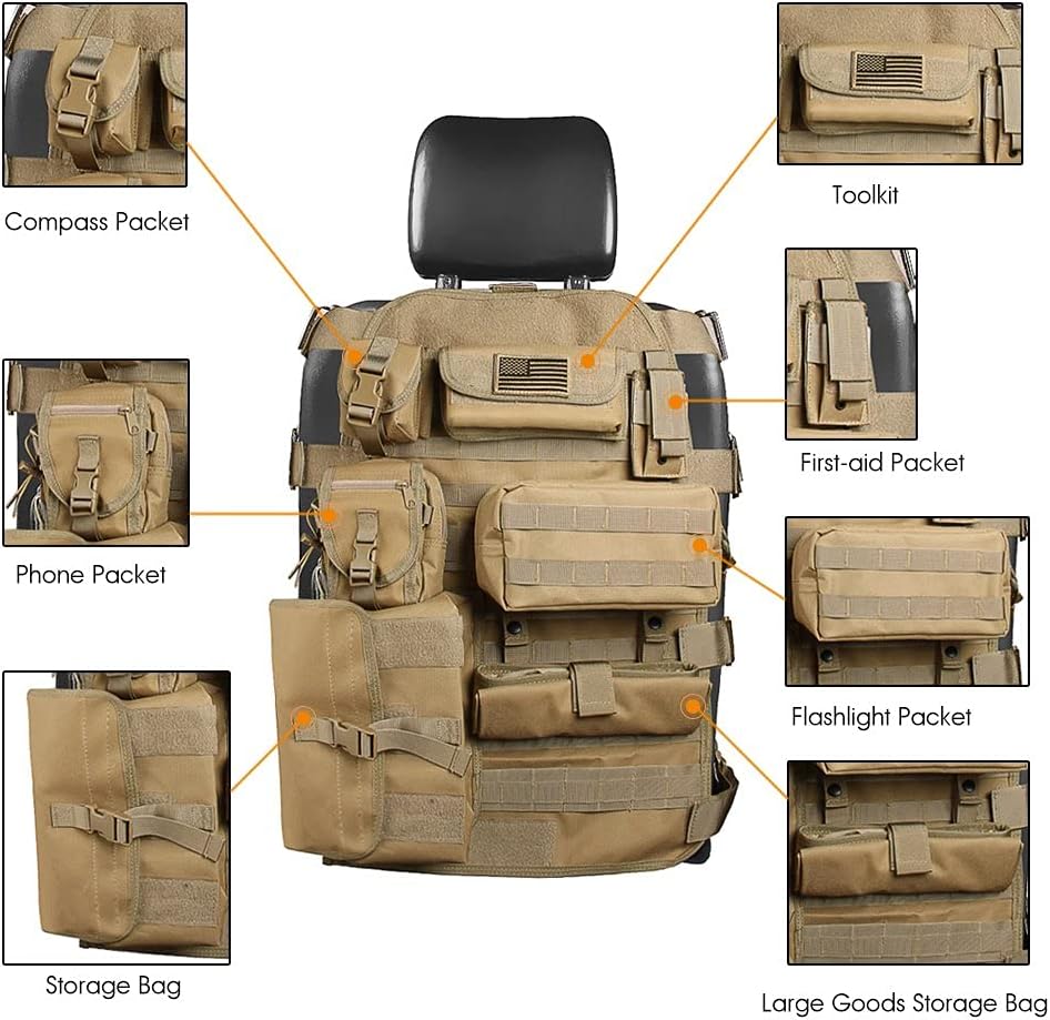 Universal Tactical Seat Cover with Multi Pockets Molle Seat Back Organizer R304214