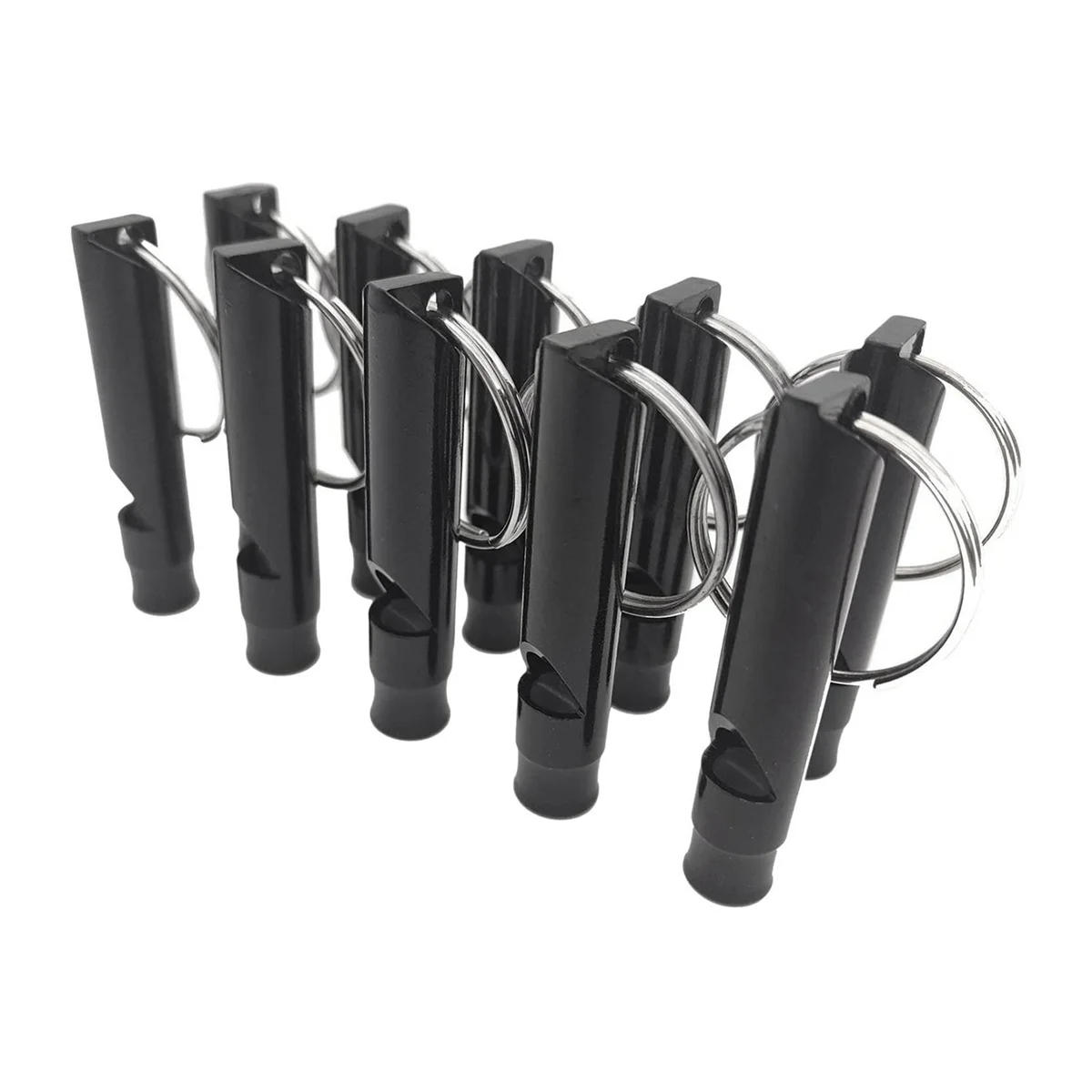Black Aluminum Whistle 100 Pack with Keychain Q87342