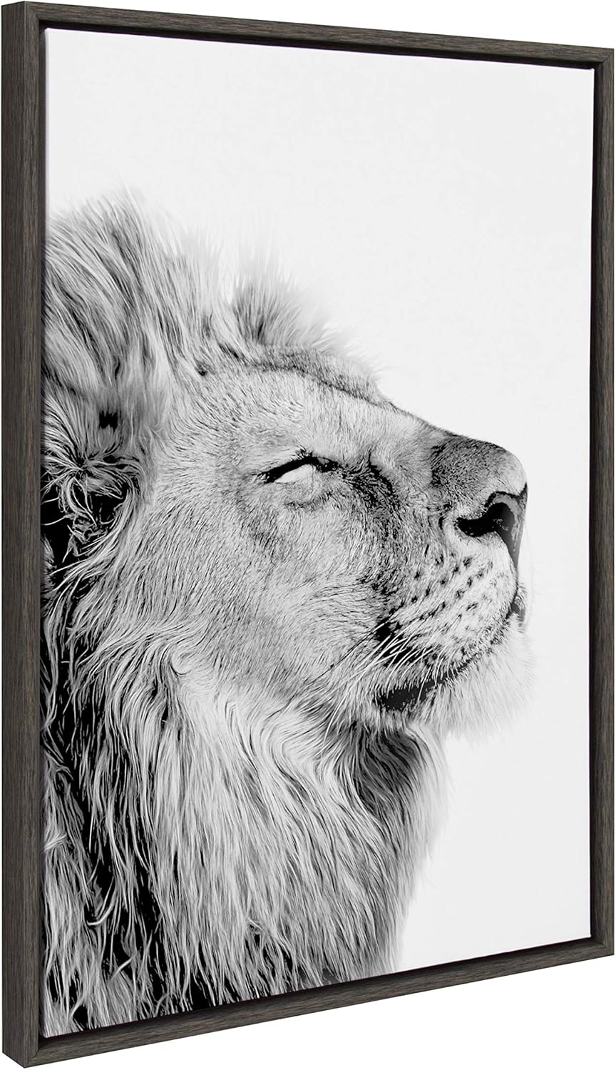 Black and White Lion Print Framed Canvas Wall Art K6741