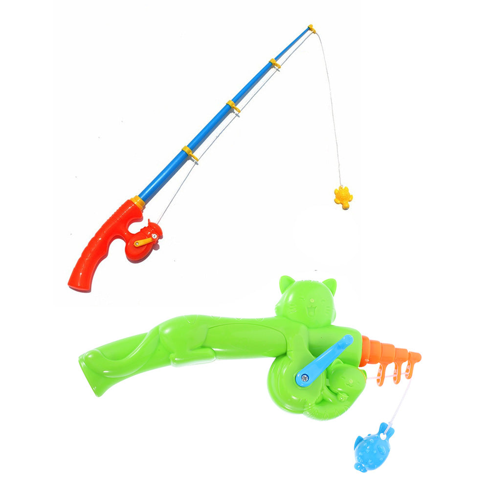 2Pcs Retractable Plastic Fishing Rod Toys Magnetic Fishing Game B265136
