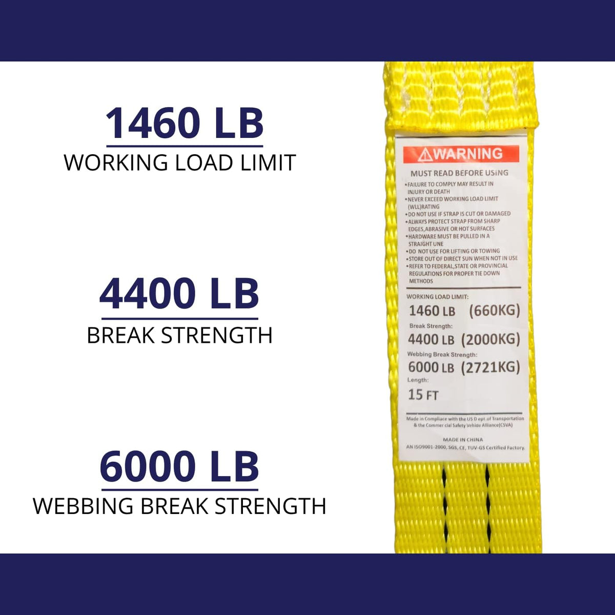 10 Pack 1.5" x15' Ratchet Strap 4400 lbs V6153