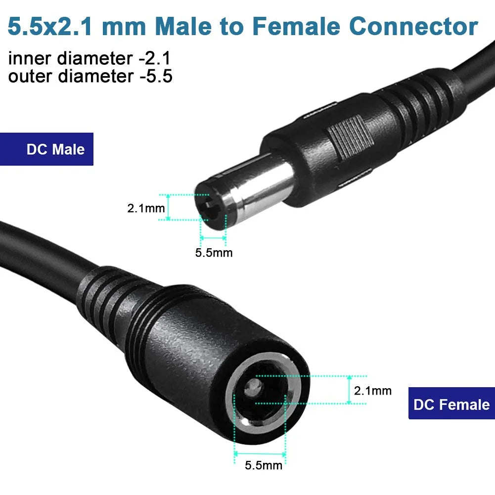 3ft DC Extension Cable 5.5mm x 2.1mm Male to Female Power Cord C966102
