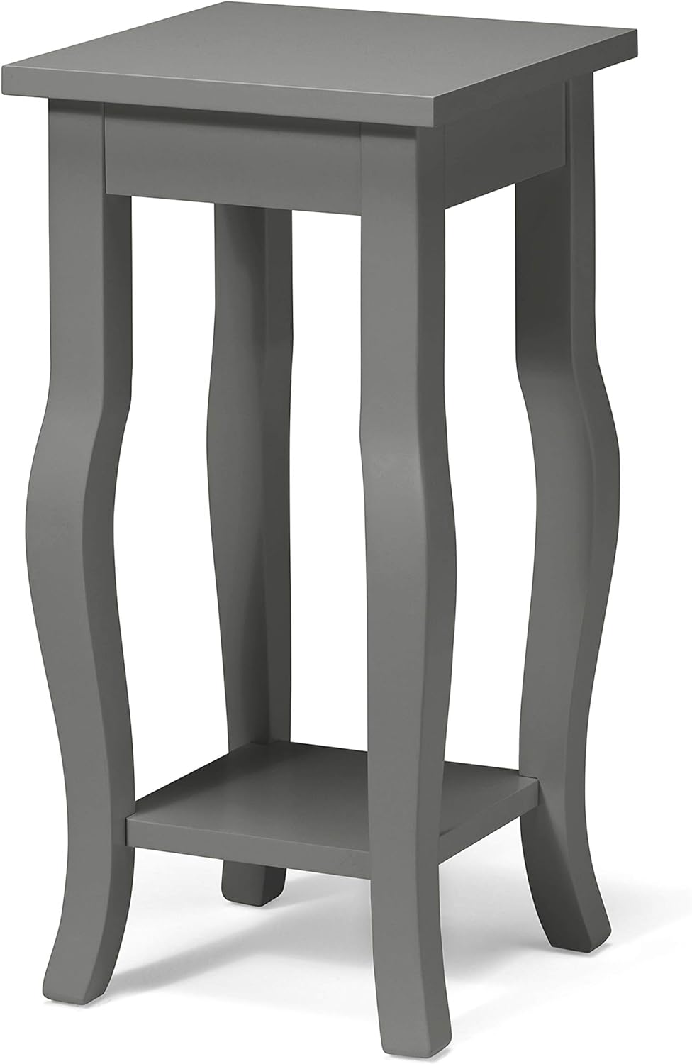Black Wood Pedestal End Table with Curved Legs and Lower Shelf J634