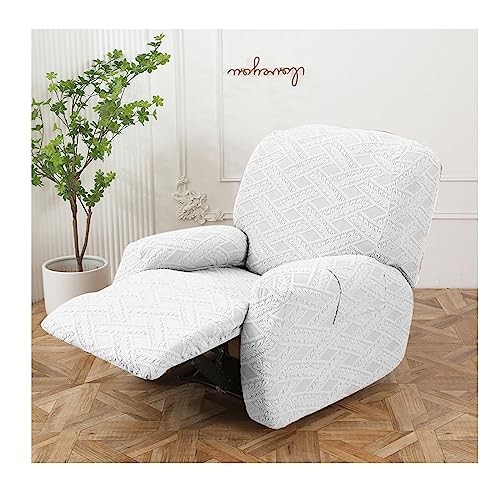 4 Pieces Recliner Slipcover, Jacquard Thickening Recliner Chair Cover with Side Pocket Elastic Furniture Protector (Coffee) Y934