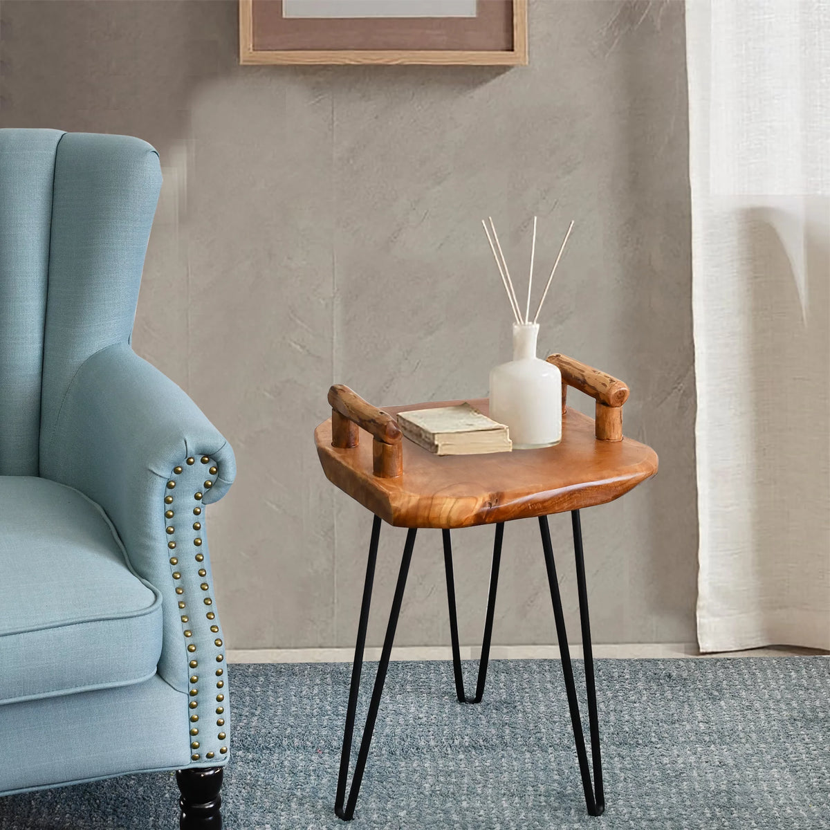 Cedar Wood End Table with Serving Tray J3132