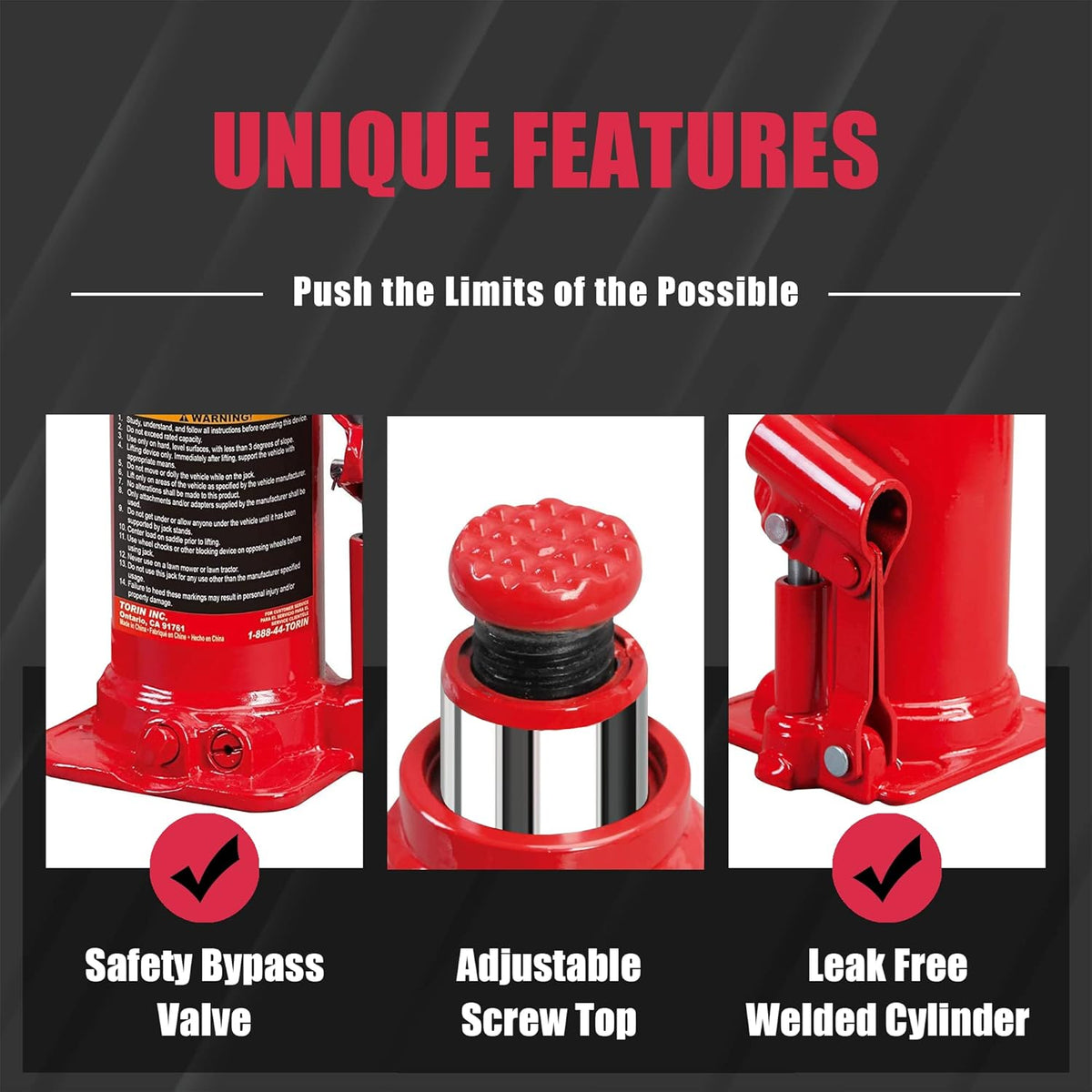 Hydraulic Welded Bottle Jack, 12 Ton Capacity, Red, Pack of 2 T1404