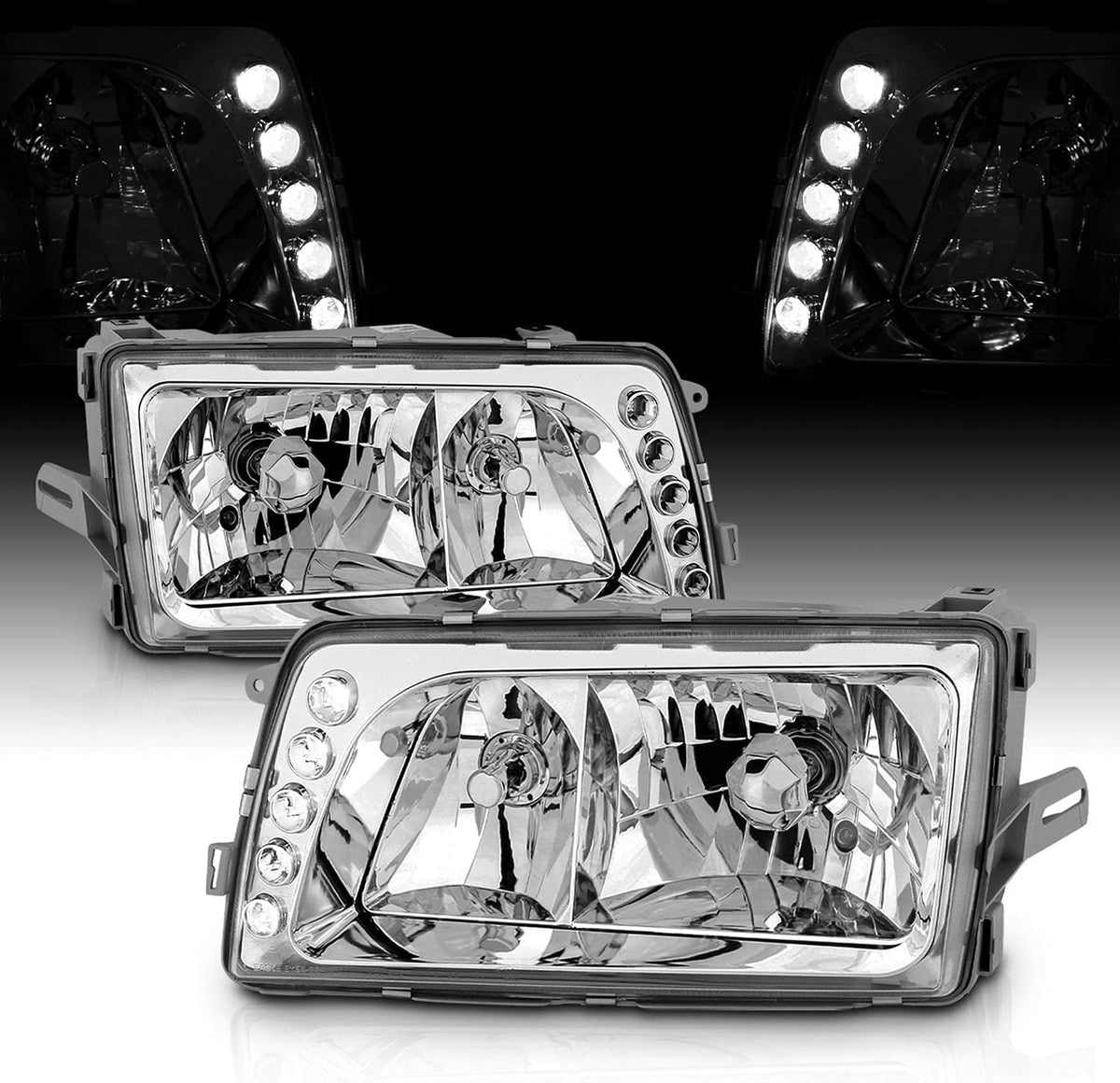 Clear Crystal Chrome Headlights LED Pair Replacement Assembly Z797