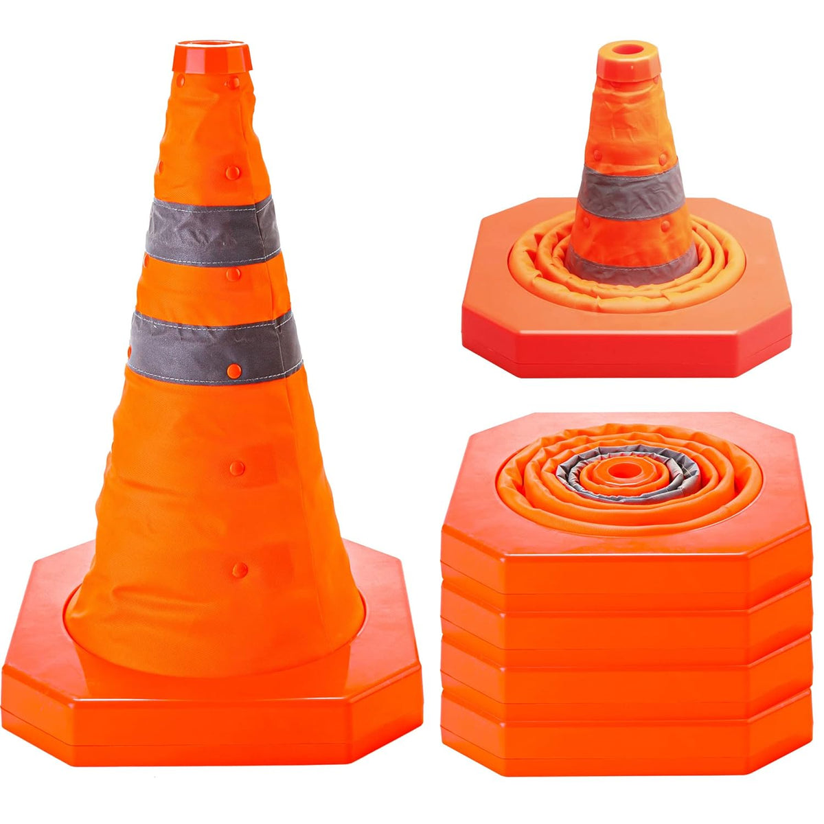 Collapsible Reflective Safety Cones, Pack of 4 N915545