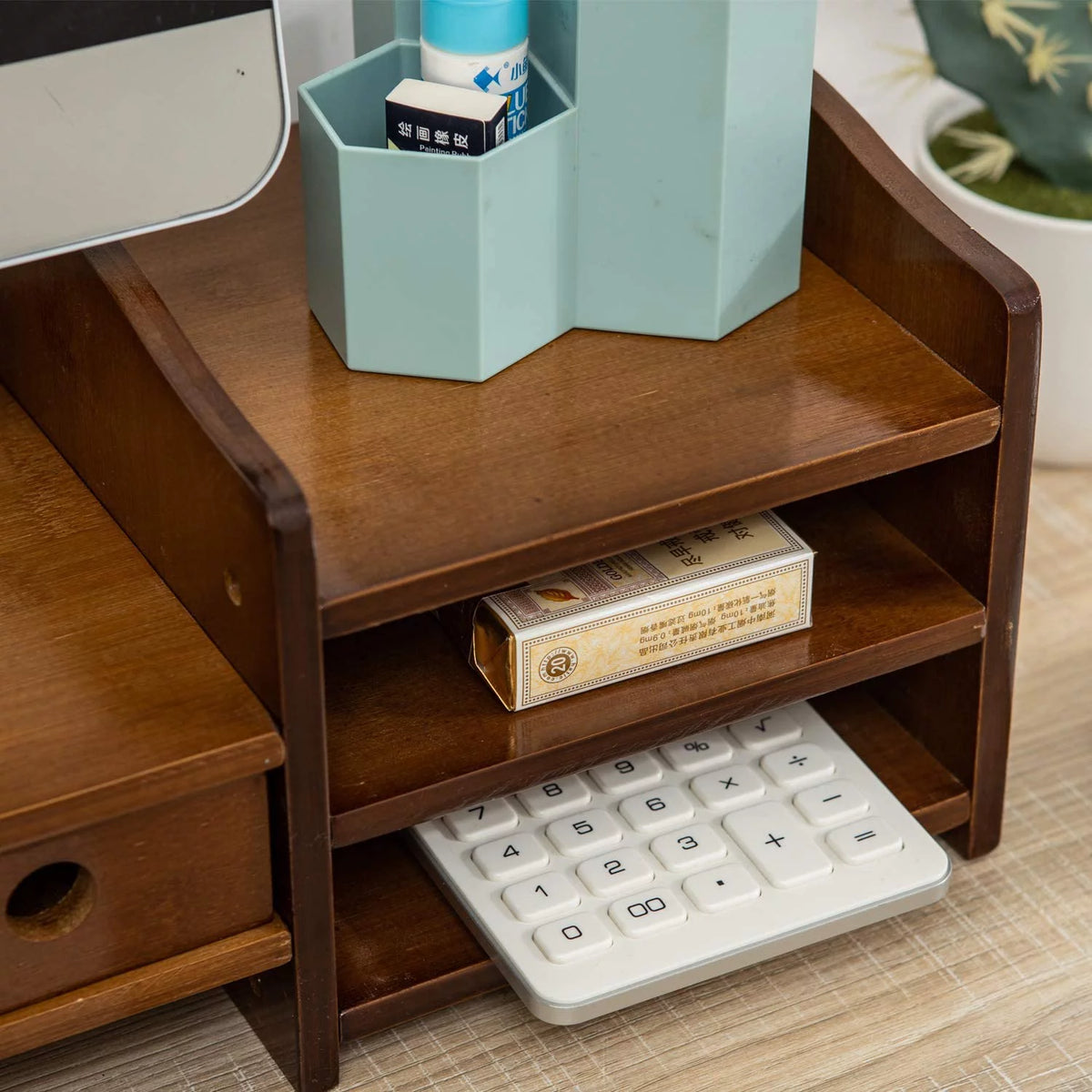 2 Tier Bamboo Monitor Stand Riser with 4 Drawers M914895