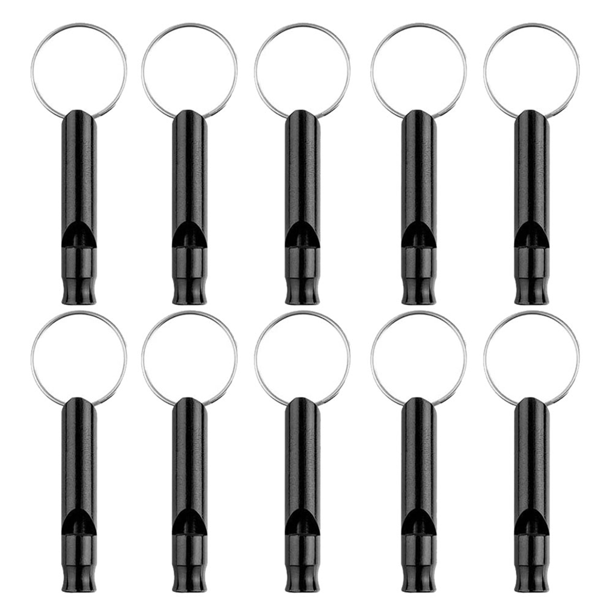 Black Aluminum Whistle 100 Pack with Keychain Q87342