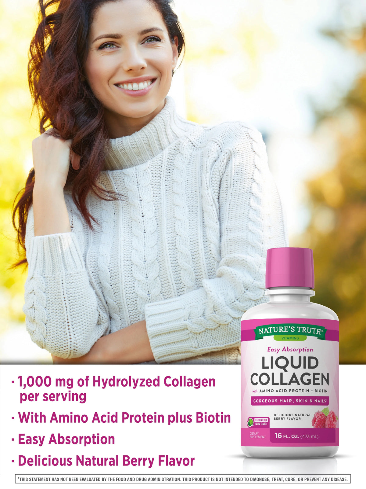 Liquid Collagen Supplement, 16 oz, Natural Berry Flavor O610