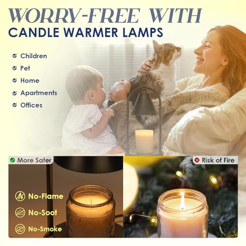Candle Warmer Lamp with Timer, Electric Black Candle Warmer Light, Dimmable Wax Melts Warmer for Candle Jars J43028