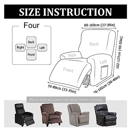 4 Pieces Recliner Slipcover, Jacquard Thickening Recliner Chair Cover with Side Pocket Elastic Furniture Protector (Coffee) Y934