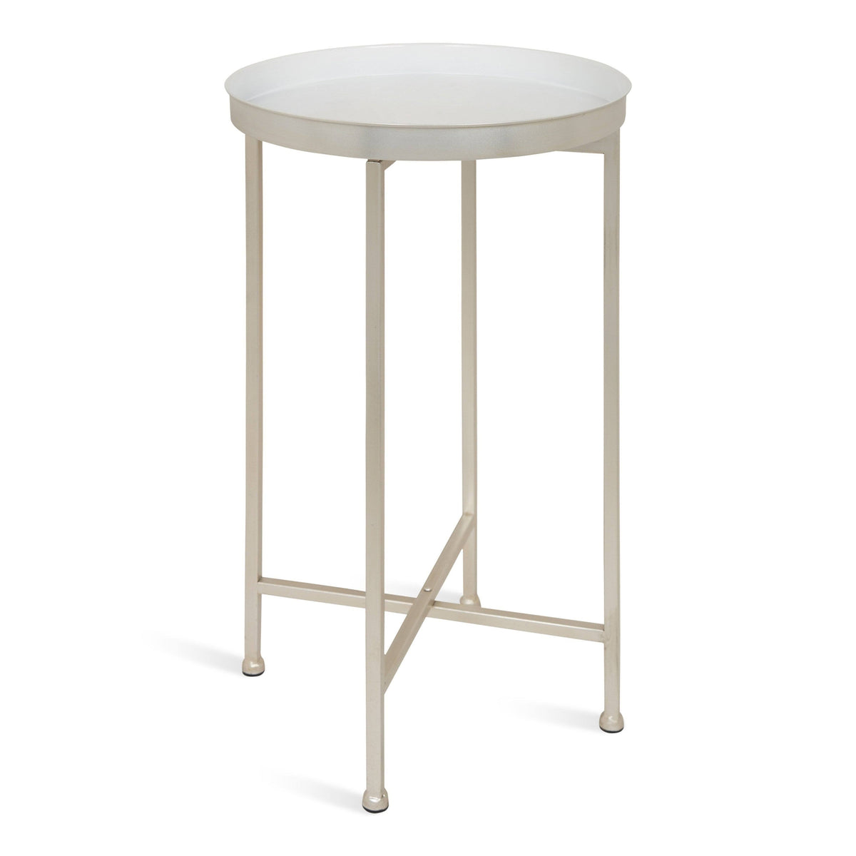 White and Silver Round Metal Foldable Tray Accent Table G8707