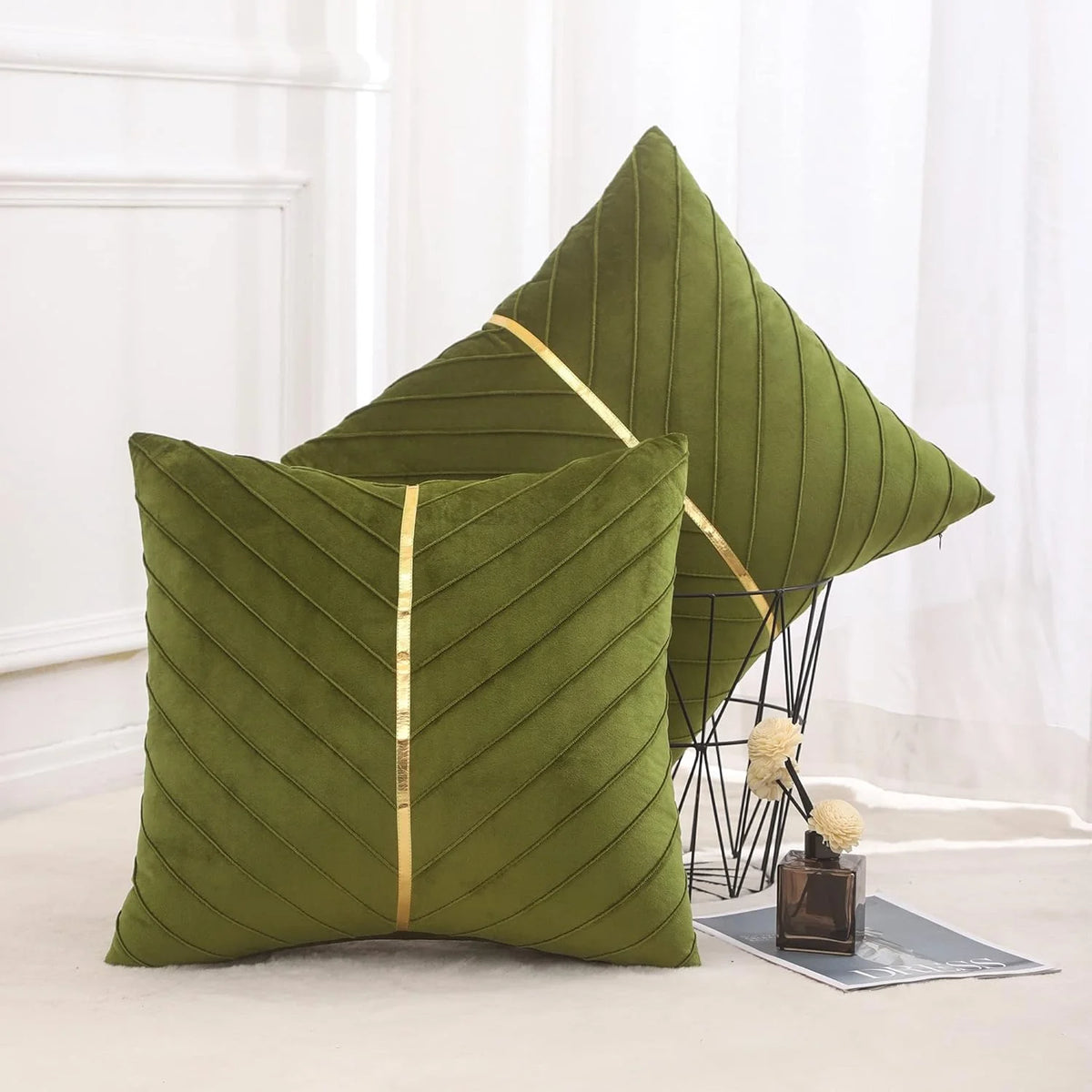 Green Velvet Throw Pillow Covers 22x22 Pack of 2 V12871