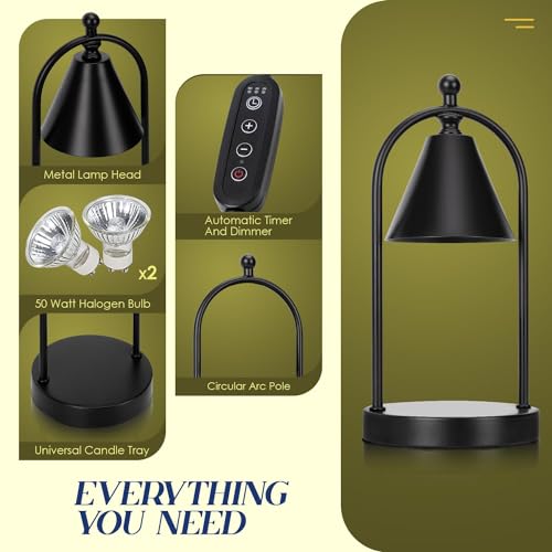 Candle Warmer Lamp with Timer, Electric Black Candle Warmer Light, Dimmable Wax Melts Warmer for Candle Jars J43028